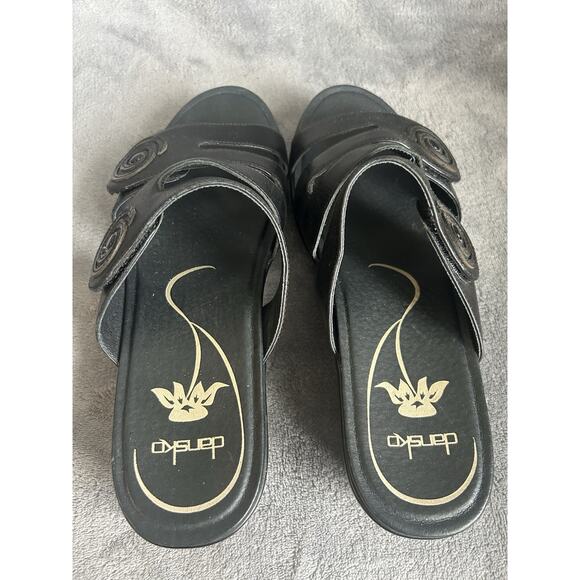 DANSKO Dixie Swirl Black Leather Double Strap Slides Wedge Sandals Size 40 - Picture 4 of 12